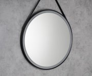 Aqualine Stago Kulaté Zrcadlo S Led Osvětlením ø 60cm, Kožený Pásek, Dotykový Senzor, Stmívatelné, černá Mat