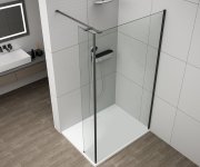 Polysan Esca Black Matt Sprchová Zástěna S Instalací Ke Stěně 1300mm A Přídavným Panelem 585mm, čiré Sklo