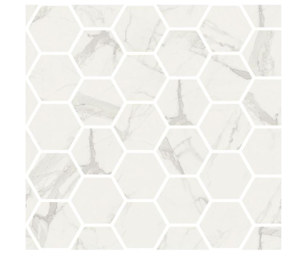 Mozaika jako mramor Fioranese Marmorea Bianco Statuario effect MOSAICO ESAGONI 30x30 Luc. Rett. - bílá