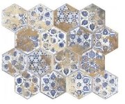 Modro-bílá retro dlažba Elios Terre Etrusche Esagona Decoro 25x22 Mix