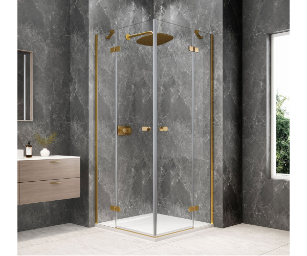 Polysan Globe Gold Matt čtvercový Sprchový Kout 800x800mm, Rohový Vstup, čiré Sklo