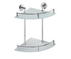 Sapho X-round E Skleněná Polička Rohová Dvojitá S Hrazdou 280x380x280mm, Chrom