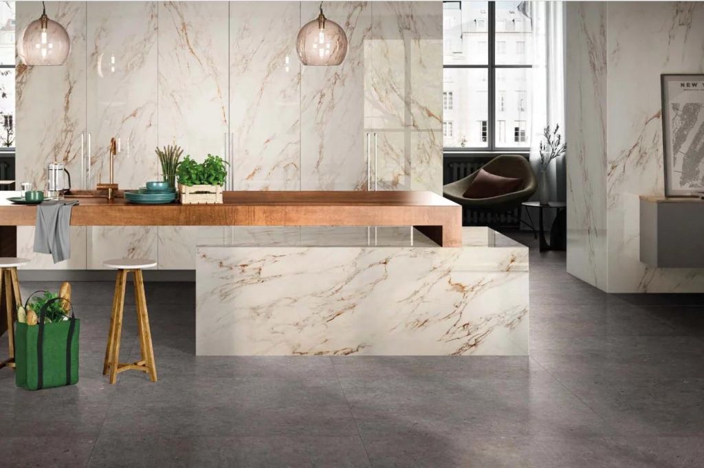 Realizace Pastorelli Sunshine Capraia White 120x260 - tenká velkoformátová dlaždice a Biophilic Dark Grey