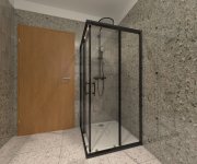 Vizualizace béžové terrazzo koupelny s obklady a dlažbou ze série Prissmacer Beko
