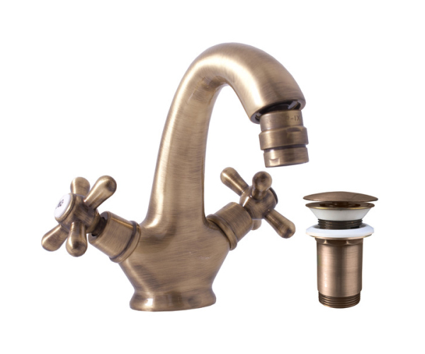 Bidetová baterie s výpustí MORAVA RETRO Stará mosaz (Bronz) 3/8" MK143.0SM