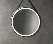 Aqualine Stago Kulaté Zrcadlo S Led Osvětlením ø 60cm, Kožený Pásek, Dotykový Senzor, Stmívatelné, černá Mat