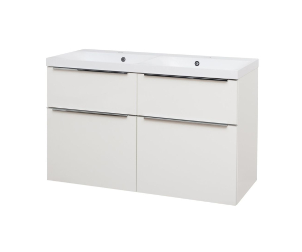 Mereo Mailo, Koupelnová Skříňka S Umyvadlem Z Litého Mramoru 121 Cm, Bílá, Chrom Madlo