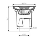 328z-kv Spodní D160, Suchá Klapka, Litinová Mřížka 245x245mm, Zámek 04880-KVS160S-LI+z