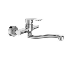 Mereo Dřezová Nástěnná Baterie, Pego, 150 Mm, S Ramínkem Plochým Vyhnutým 200 Mm, Chrom