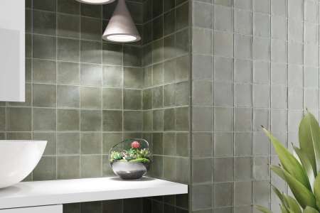 Matné obklady v barvě khaki do luxusní koupelny v moderním stylu Equipe Argile Khaki 10x10