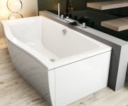 Vanová baterie na okraj vany, 5-otvorová - napouštění vodopád - WF 025.00CR Vanová stojánková 5-otvorová baterie se sprchovým setem, vodopád, chrom X070060
