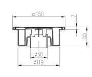 320n-pv Spodní D50/55, Nerezová Mřížka 150x150mm 04880-DN50-55N