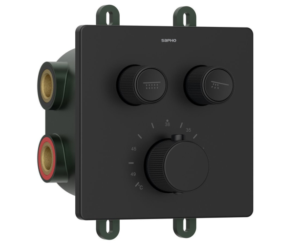 Sapho Smart Select Podomítková Sprchová Termostatická Baterie, Box, 2 Výstupy, černá Mat