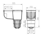 325c Li/100 Lapač Střešních Splavenin Spodní D110/d125, Litinový Povrch, Pro Svod D100 04880-KV110-125-LI100
