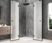 Polysan Globe Gun Metal čtvercový Sprchový Kout 800x800mm, Rohový Vstup, Matné Sklo