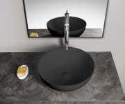 Polysan Banera Round Umyvadlo Na Desku, Litý Mramor, Průměr 39cm, Antracit Mat