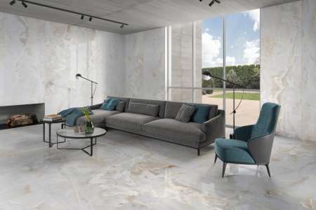 Dlažba inspirovaná Alabastrem Saime Shine Bianco 90x90 Lucido