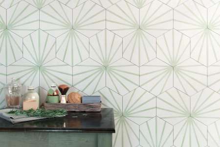 Netradiční geometrický dekor Meraki Line Verde od firmy Bestile v zeleno-bílé