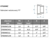 Nátrubek Redukovaný - Mosaz - 3/4" X 1/2" 07826MZ3412