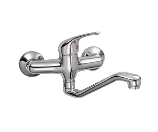 Dřezová Stěnová Baterie S Tvarovaným Plochým Ramínkem, Rozteč 150 Mm, Klik-klak - 