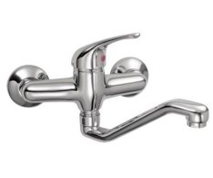 Dřezová Stěnová Baterie S Tvarovaným Plochým Ramínkem, Rozteč 150 Mm, Klik-klak - 