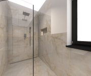 Vizualizace béžové koupelny s dlažbou jako mramor ze série Cifre Onix
