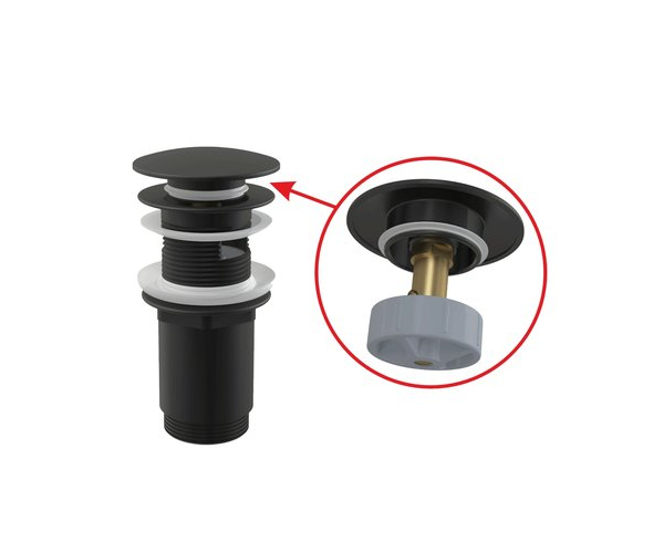 Výpusť Umyvadlová Click/clack 5/4" Celokovová S Přepadem, Velká Zátka černá