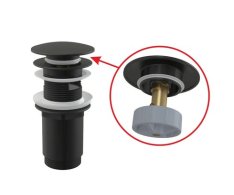 Výpusť Umyvadlová Click/clack 5/4" Celokovová S Přepadem, Velká Zátka černá