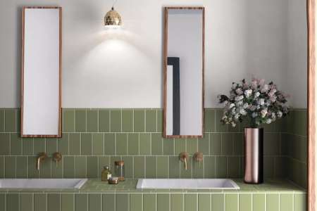 Překrásná koupelna se zelenými obklady Equipe Matelier Amazonia Green