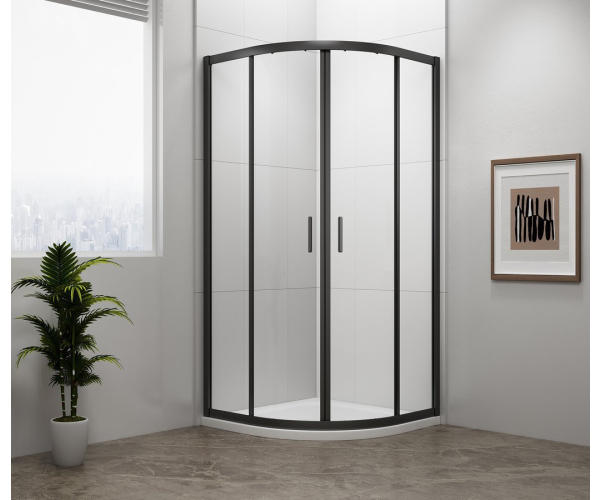 Polysan Easy Black čtvrtkruhová Sprchová Zástěna 900x900mm, L/r, čiré Sklo