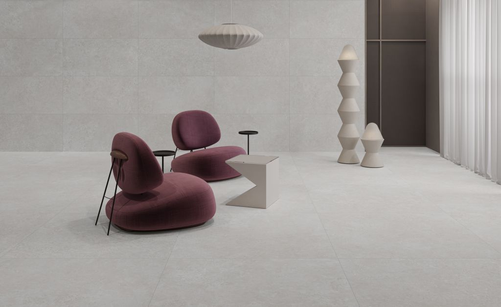 Realizace Designový obývací prostor s dlažbou Navarti Batela Bianco