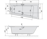 Polysan Andra R Slim Asymetrická Vana 170x90x45cm, Bílá