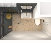 vizualizace černobílé moderní koupelny s obkladem Marca Corona Longarine Brio a dlažbou Fioranese I Cocci Siciliani