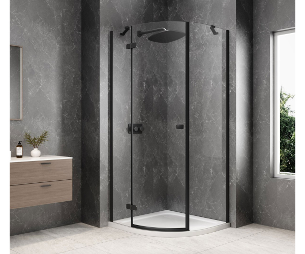 Polysan Globe Black čtvrtkruhový Sprchový Kout 800x800mm, čiré Sklo, Levé
