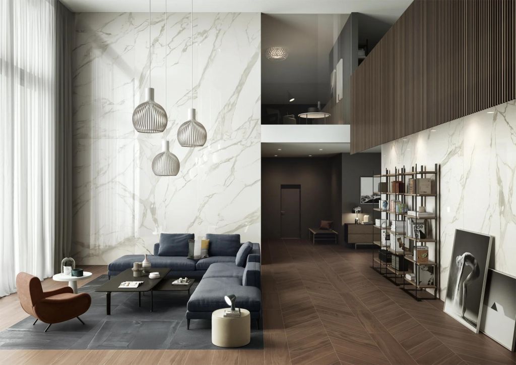 Realizace Mramorový obklad Caesar Anima Calacatta Oro 160x320 Lucidato