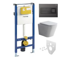 Mereo Wc Set - Smart Flush Rimless Wc Hranaté, Modul Pro Sádrokarton, černé Hranaté T