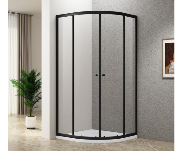 Aqualine Arleta Black čtvrtkruhová Sprchová Zástěna 800x800mm, čiré Sklo