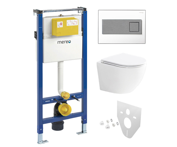 Mereo Wc Set - Smart Flush Rimless Wc Oblé, Modul Pro Sádrokarton, Bílé Hranaté Tlačítko