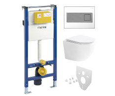 Mereo Wc Set - Smart Flush Rimless Wc Oblé, Modul Pro Sádrokarton, Bílé Hranaté Tlačítko