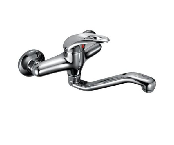 Dřezová Stěnová Baterie S Tvarovaným Plochým Ramínkem, Rozteč 150 Mm, Klik-klak - 