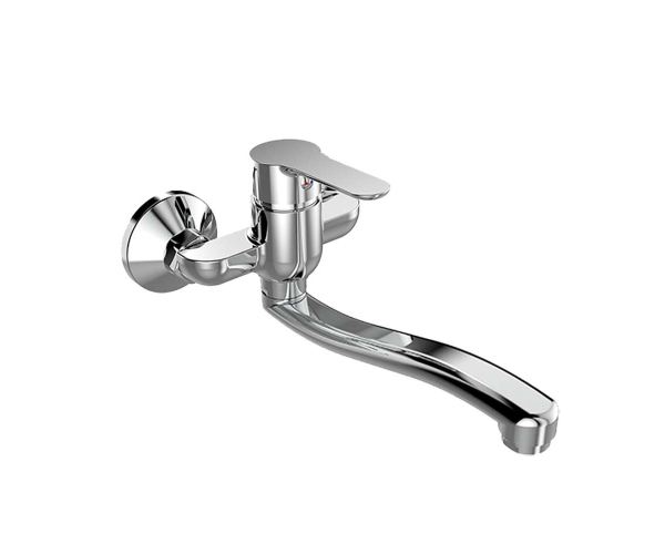 Mereo Dřezová Nástěnná Baterie, Zuna, 100 Mm, S Ramínkem Plochým Vyhnutým 200 Mm, Chrom