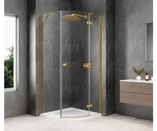 Polysan Globe Gold Matt čtvrtkruhový Sprchový Kout 900x900mm, čiré Sklo, Pravé