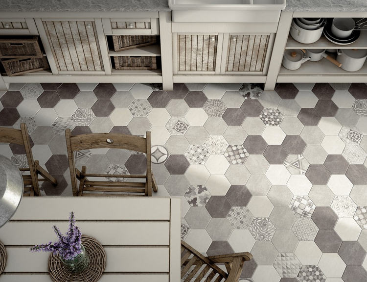 Realizace Hexagonální dlažba v cementových barvách Equipe Hexatile Cement