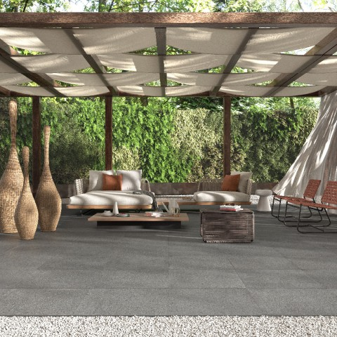 Realizace Dlažba jako kámen Castelvetro Konkrete Cenere 60x120cm - lze pokládat i na terče