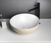 Polysan Banera Round Umyvadlo Na Desku, Litý Mramor, Průměr 39cm, Bílá/béžová Mat