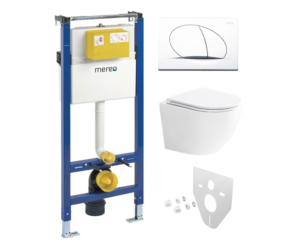 Mereo Wc Set - Smart Flush Rimless Wc Oblé, Modul Pro Sádrokarton, Bílé Oválné Tlačítko