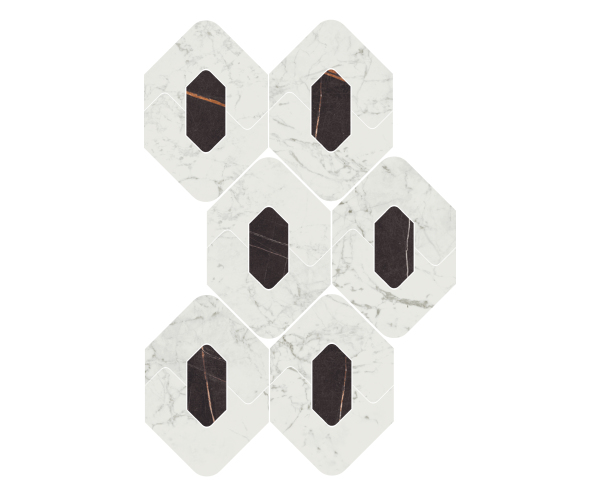 Mozaika jako mramor Ascot Kobe Mosaico Esagona T18 Statuarietto 25x36,6 Luc. Rett.