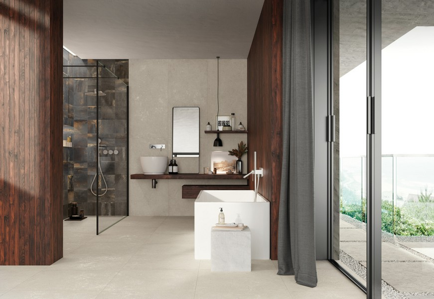 Realizace Dlažba a obklad jako kámen Sichenia Ar_Gent Cream Rett. 60x60 a 60x120