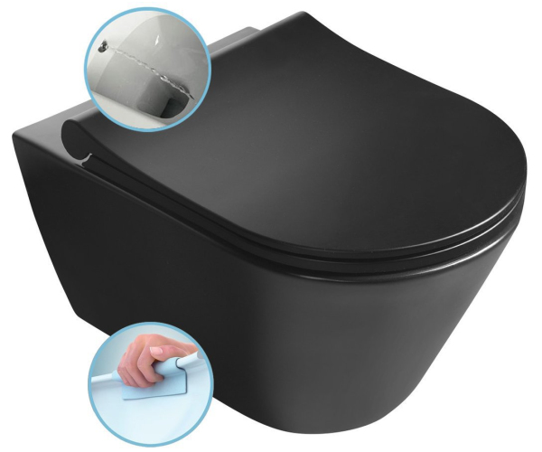 Sapho Avva Cleanwash Závěsná Wc Mísa, S Bidetovou Sprškou, Rimless, 35,5x53cm, černá Mat