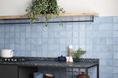 Čtvercový obklad do kuchyně v překrásné modré barvě Equipe Altea Ash Blue 10x10 cm
